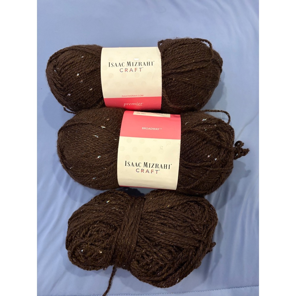 Isaac Mizrahi Craft Premier Yarns Broadway Brown Metallic Sparkle Yarn Lot of 3